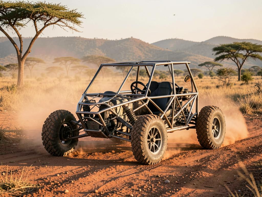 Illustrative Cart Cross buggy driving on a Kenyan dirt track