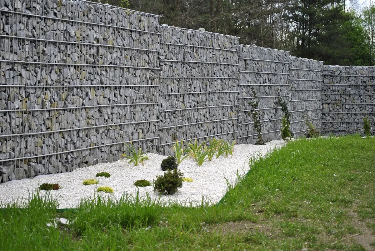 Gabion wall with finished garden landscaping